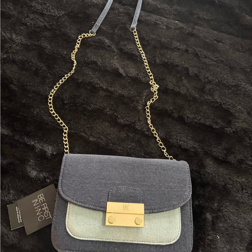 INC International Concepts Denim and Gold Crossbody Bag
